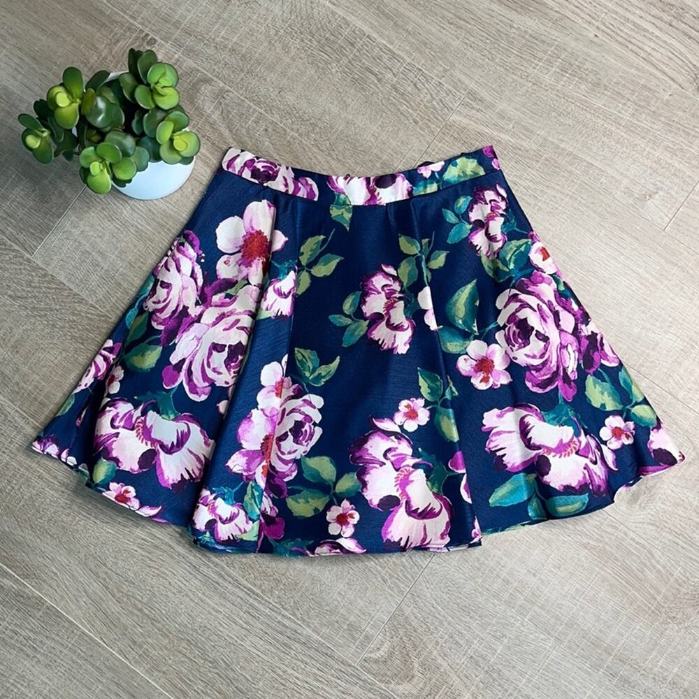 City Studio Blue Pink Floral Skater Mini Skirt Junior Size 1